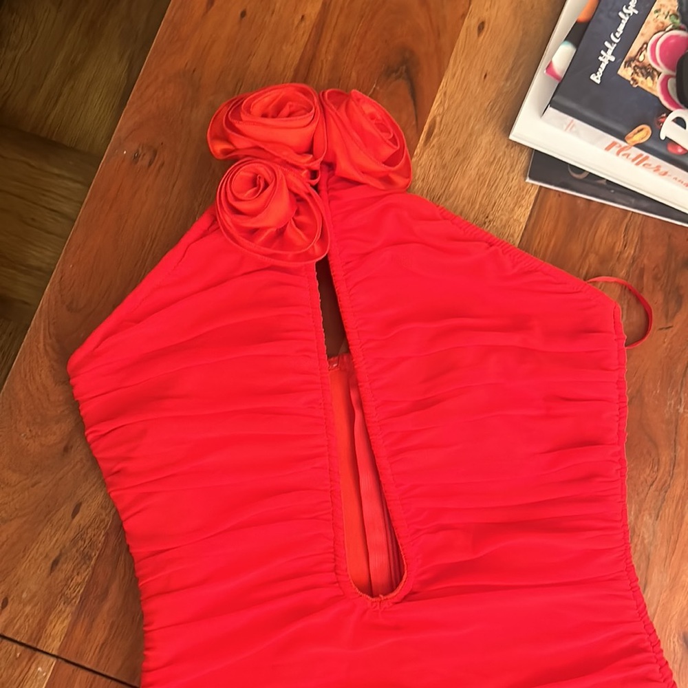 Monvess Red Mini Dress with Roses - Picture 5 of 6